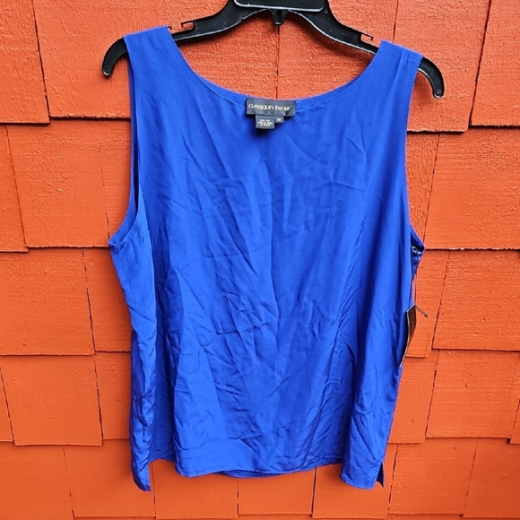 Vintage  NWT Classiques Entier Nordstrom  100% Silk Tank Top Blue  Plus Size 16 - Picture 1 of 17